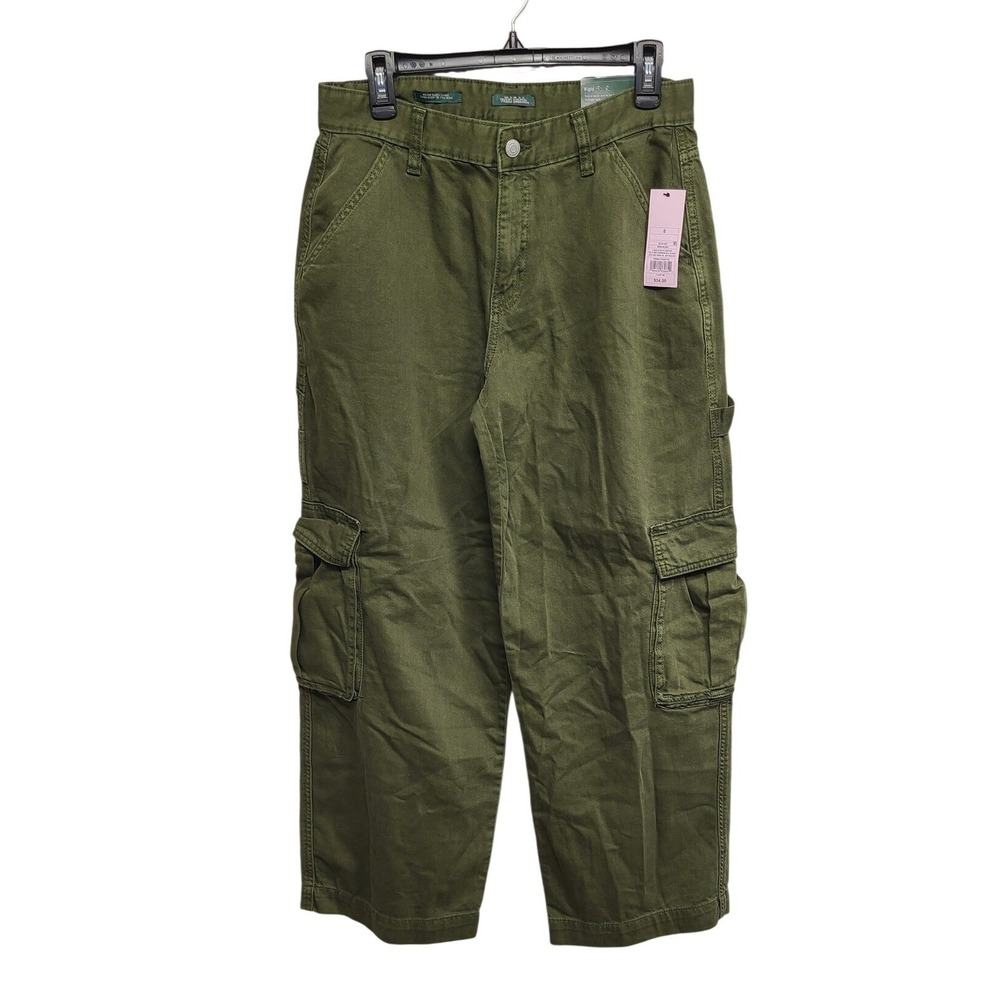 Wild Fable Women's Mid-Rise Baggy Cargo Pants Olive Green Rigid Size 8 NEW